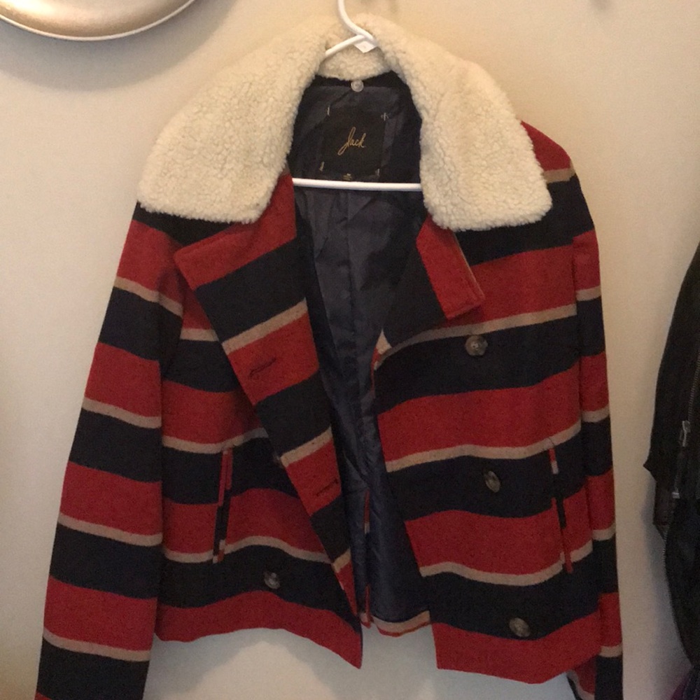 Removable collar striped pea coat